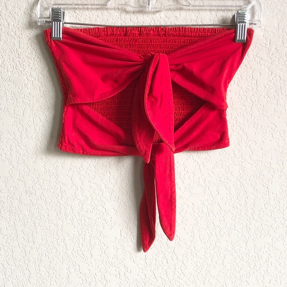Aritzia Wilfred Tie Front Crop Tube Top Red Medium